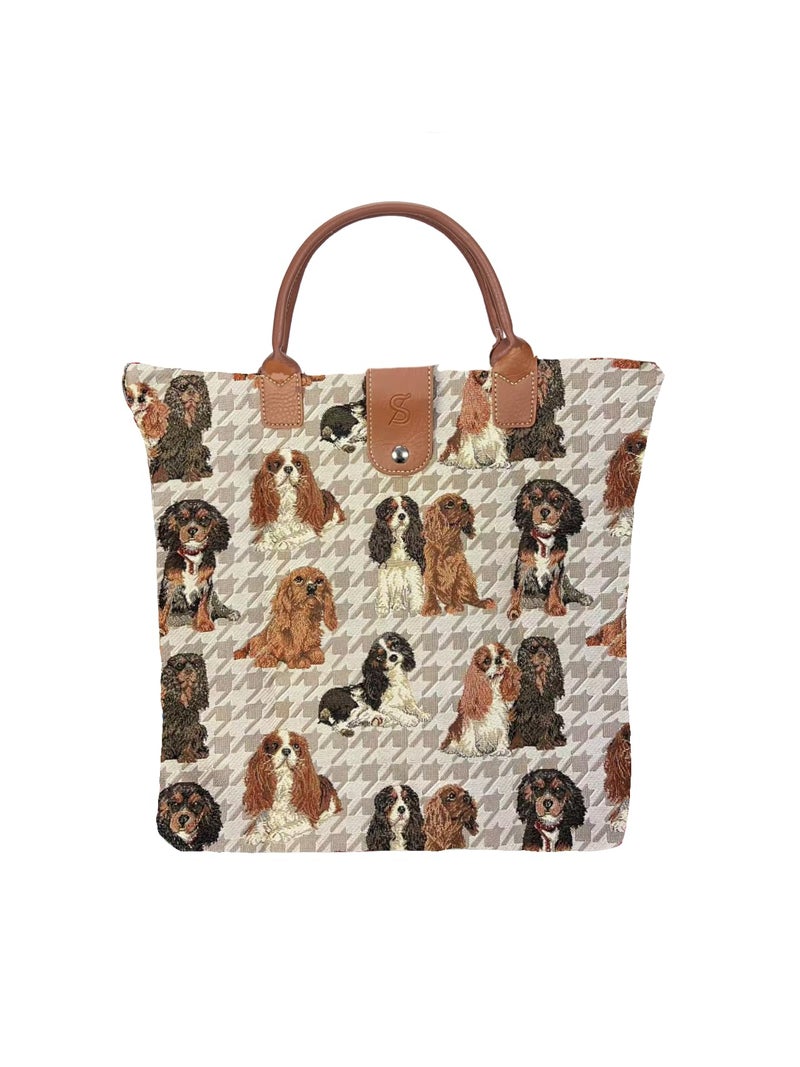 Signare Tapestry Foldable Tote Bag Reusable Shopping Bag Grocery Bag With Cavalier King Charles Spaniel Dog Design (FDAW-KGCS) - Image 1